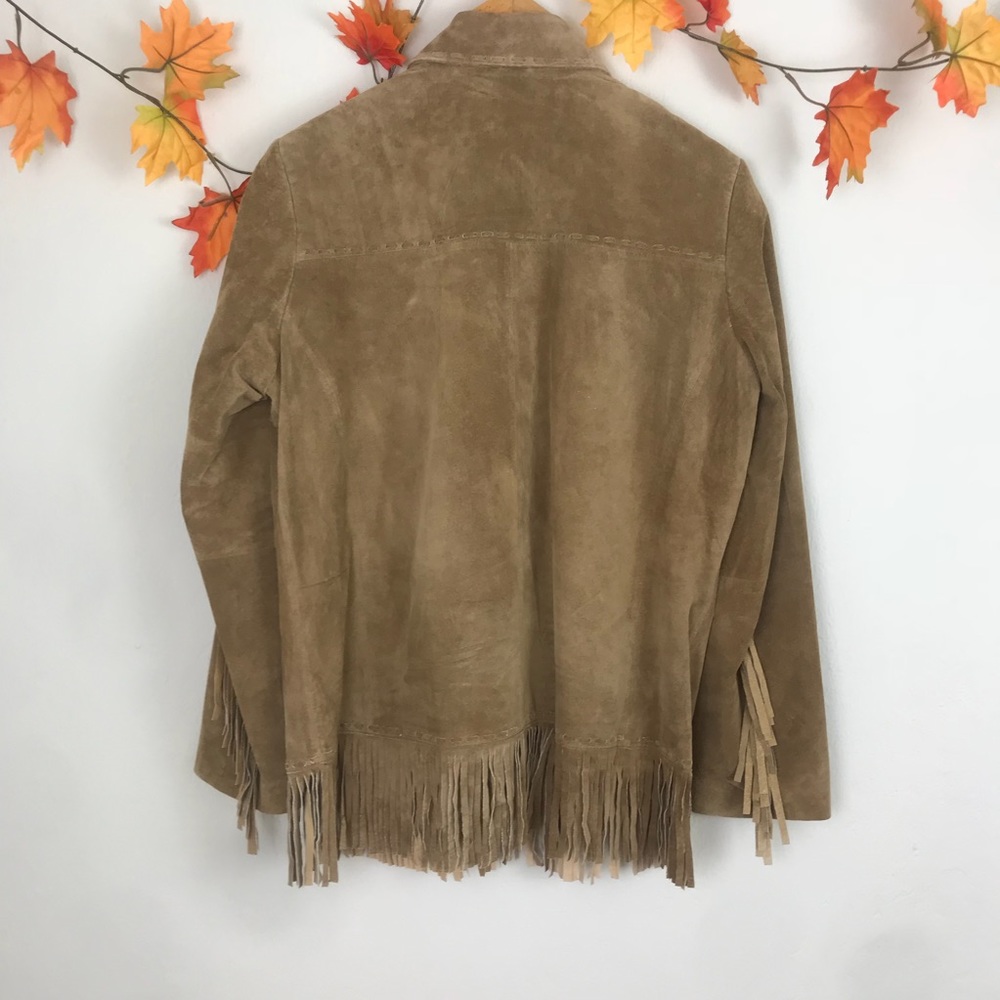 Vintage Suede Leather Fringe Western Style Tan Brown Jacket Festival Y2K